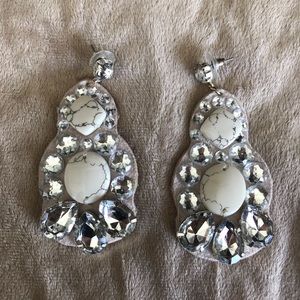 Rhinestone, suede & stone earrings